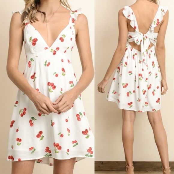 Dresses & Skirts - Cherry Print Ruffle Tie Back Dress